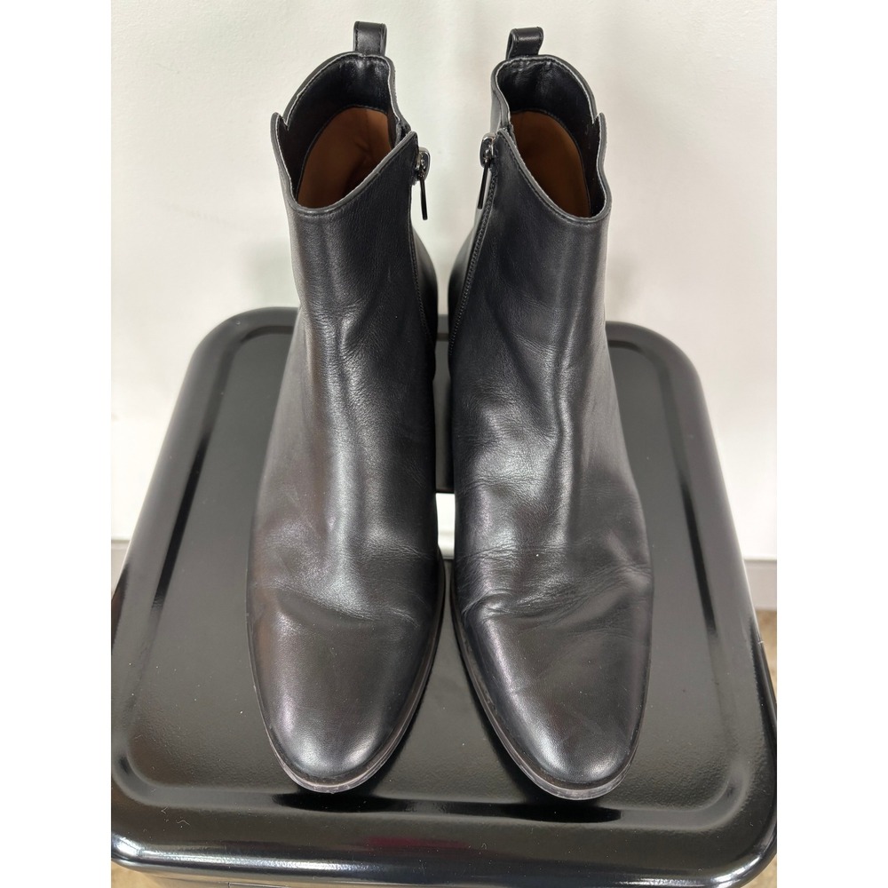 Coach Black Leather Ankle Boots Womens 8.5 B Side Zip Low Stacked Heel Booties